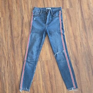 Zara Denim Skinny Jeans with Red Accents